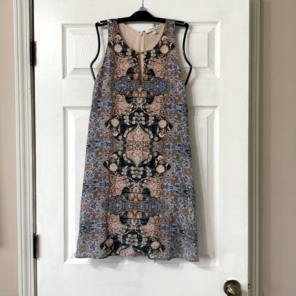 Lavender Brown Silk Keyhole Shift Dress